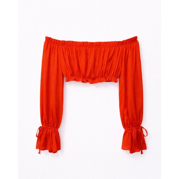 Forever 21 Tops - F21 Off the Shoulder Tie Sleeve Cropped Top